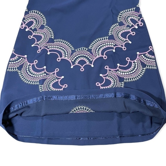 NWT Eliza J Navy and Purple Embroidered Shift Dress sz 10 - Picture 9 of 15